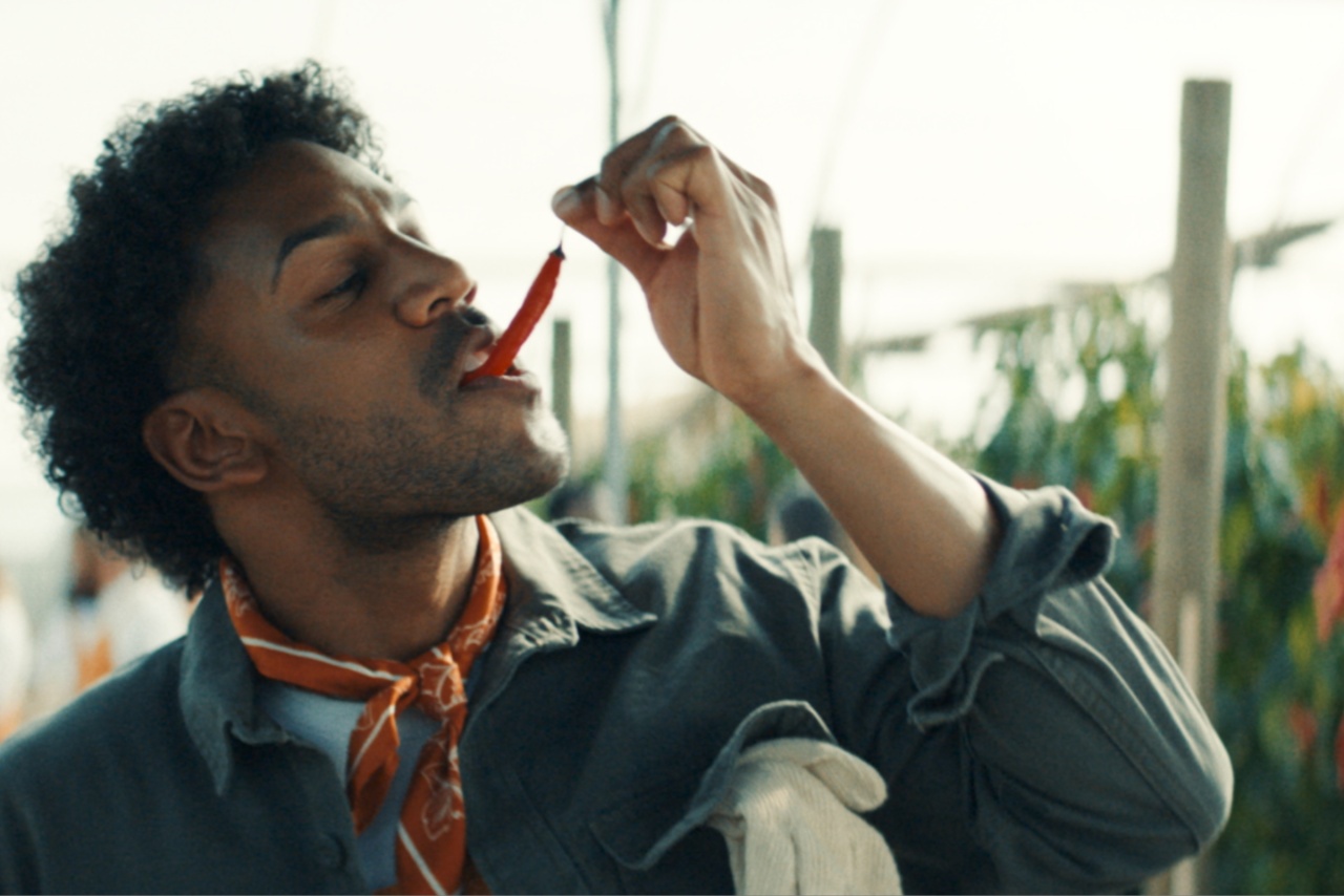 Man eating a pepper