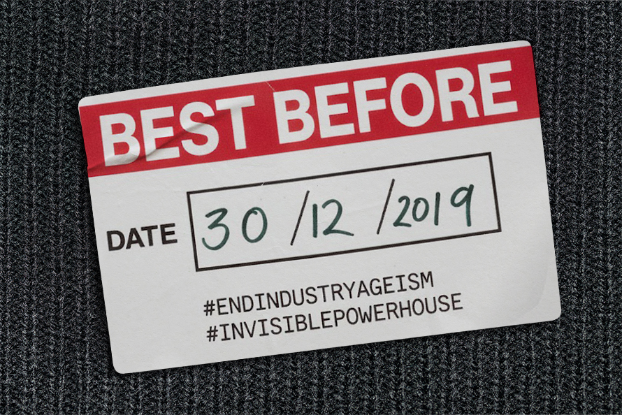 Label saying best before with 30/12/2019 written on it plus #endindustryageism and #invisiblepowerhouse
