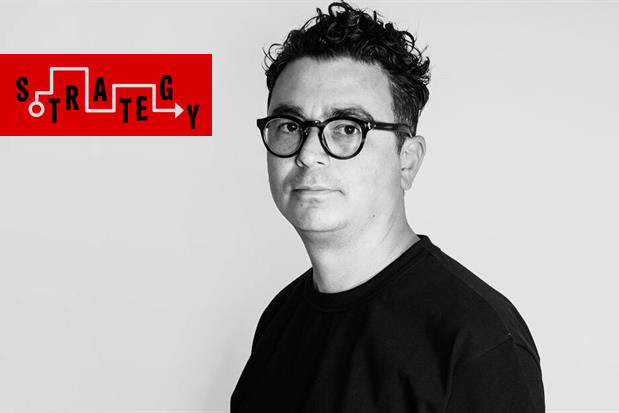 A black and white headshot of M&C Saatchi's Gen Kobayshi with the word 'strategy' in a red rectangle
