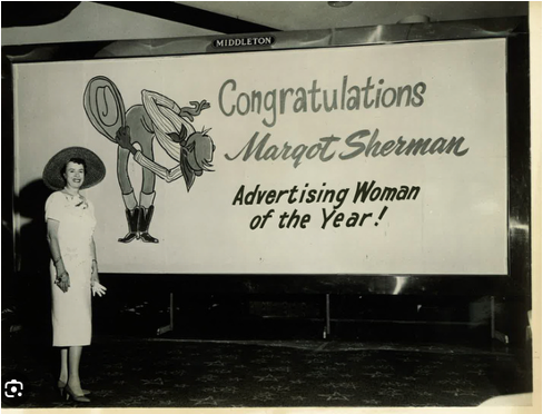 Congratulations banner - Margot Sherman advertising woman of the year