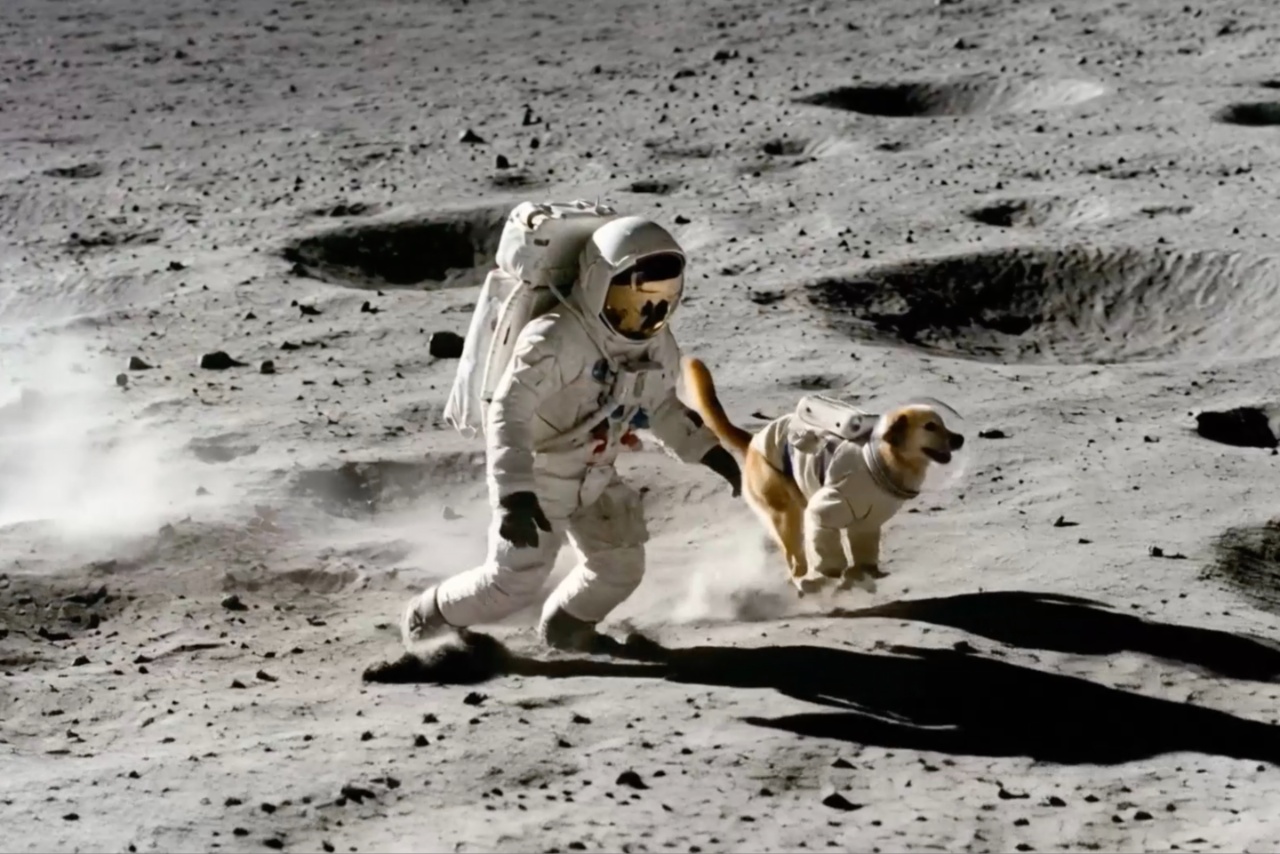 Astronaut and dog on moon