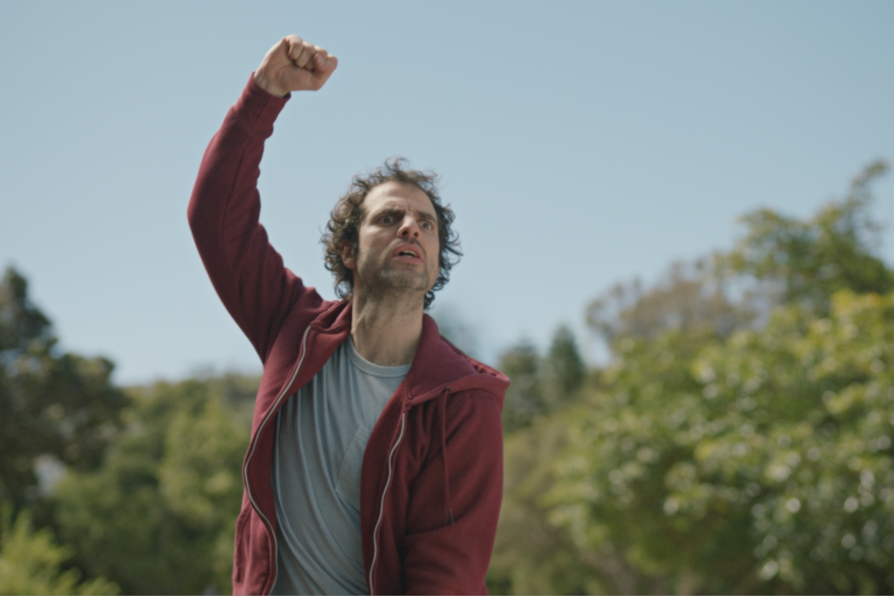 Man with his fist in the air