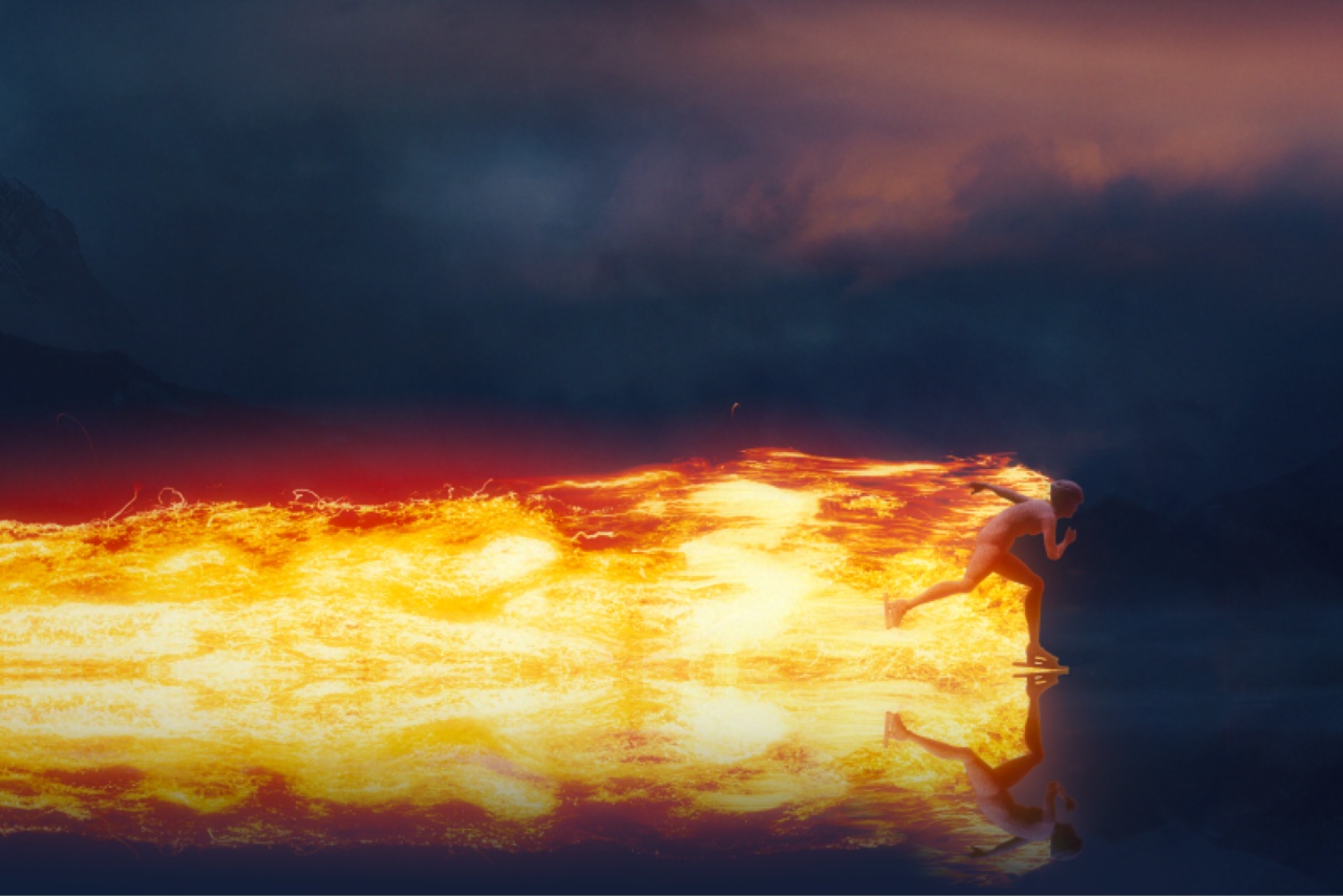 Ice skater leaving fire in their path
