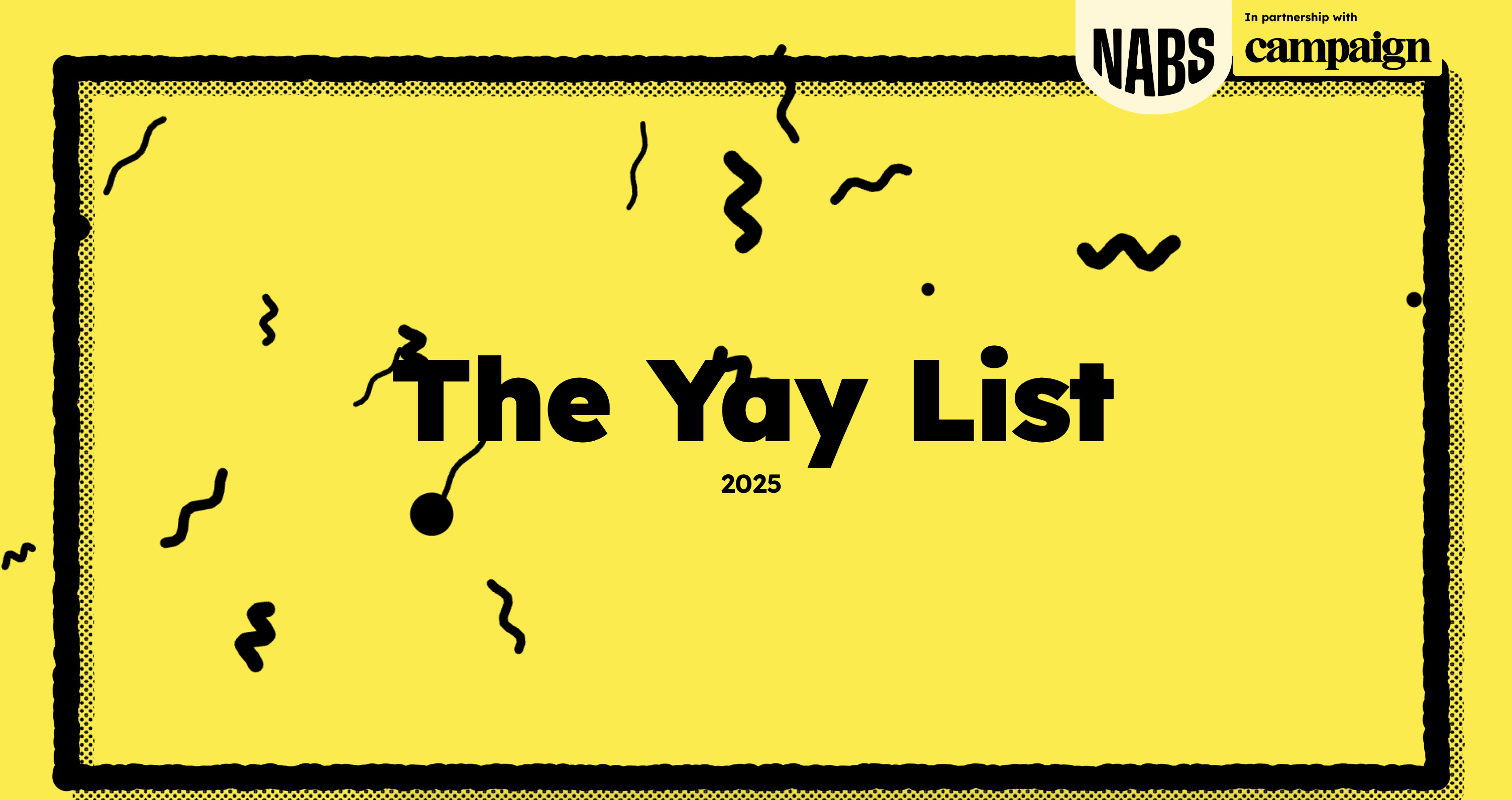 yellow background with 'The Yay List 2025' text in black