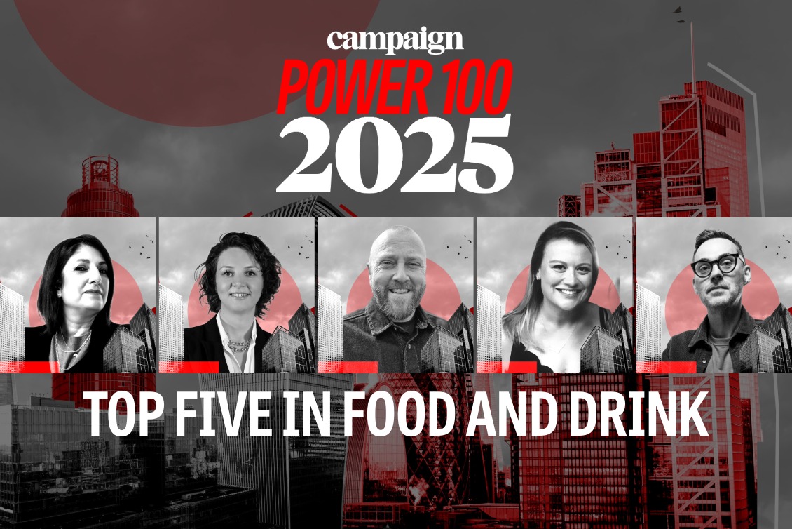 A picture of five food and drink marketers and the words Campaign Power 100 2025 top five in food and drink