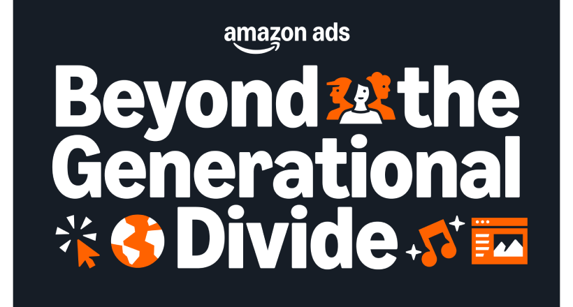 white text on black background saying: Amazon Ads Beyond the generational divide