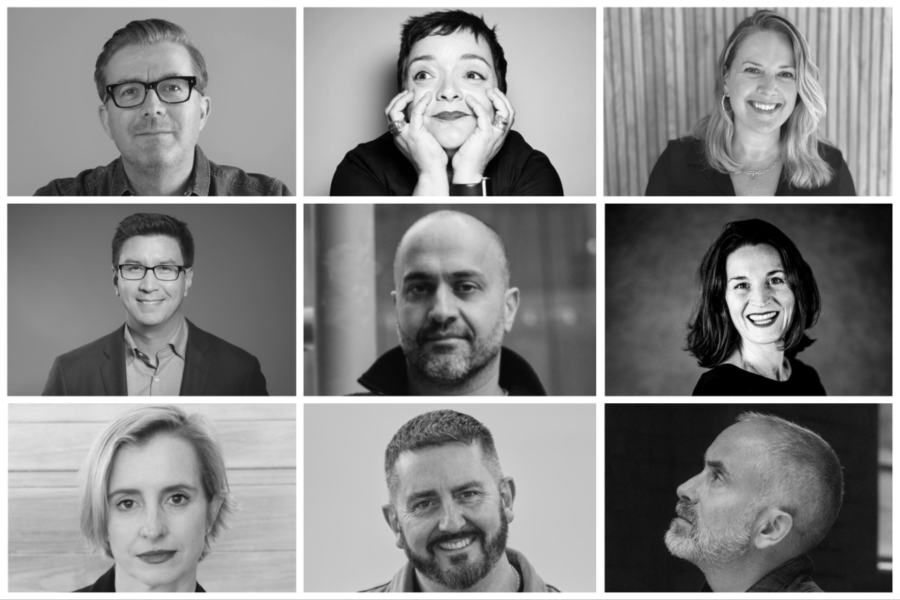 Clockwise from top left: James Murphy, Vicki Maguire, Jennifer Berry, Lucy Taylor, Dom Goldman, Marc Allenby, Katie Lee, Bill Scott. Centre: Dara Nasr.